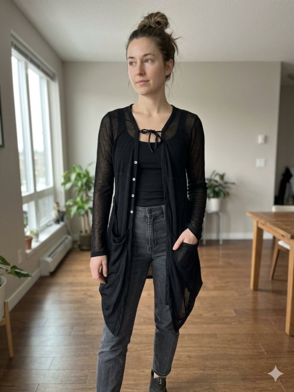 Dolcezza Black See-through Cardigan Tunic